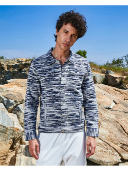 Campus Sutra - Mens Navy Blue & White Textured Utility Shacket