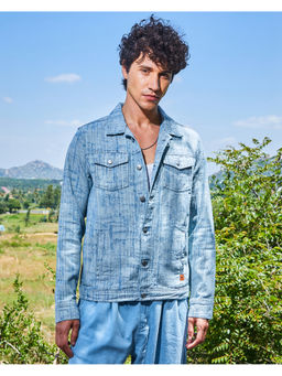 Campus Sutra - Mens Light Blue Heavily Washed Denim Jacket