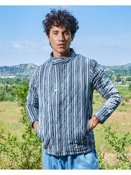 Campus Sutra - Mens Moon Grey Halo Striped Quilted Jacket