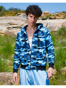 Campus Sutra - Mens Blue Camouflage Hoodie