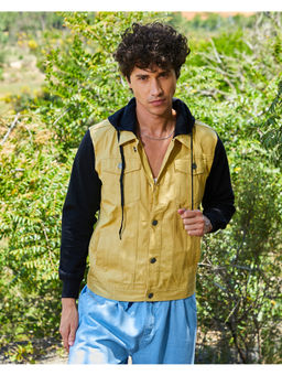 Campus Sutra - Mens Yellow & Blue Medium-Wash Denim Jacket