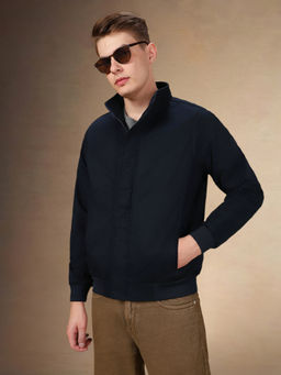 Dennis Lingo - Mens Navy Blue Solid Polyester Regular Fit Full Sleeves Bomber Jacket