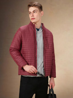 Dennis Lingo - Mens Maroon Solid Polyester Regular Fit Full Sleeves Puffer Jacket