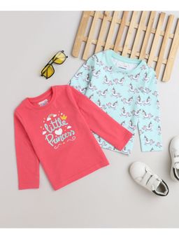 Bumzee - Mint Green and Pink Girls Full Sleeves T-Shirts (Set of 2)