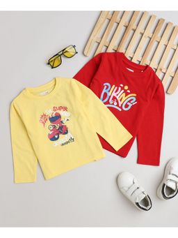 Bumzee - Red and Yellow Boys Full Sleeves T-Shirts (Set of 2)