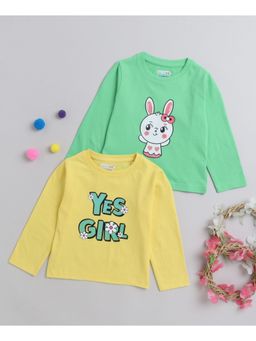 Bumzee - Green and Yellow Boys Full Sleeves T-Shirts (Set of 2)