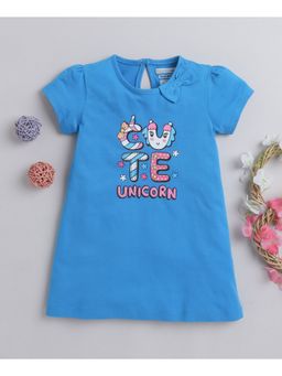 Bumzee - Royal Blue Girls Half Sleeves A-Line Dress