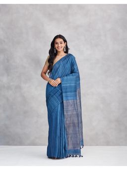 Fabindia - Blue Silk Hand Woven Saree Without Blouse
