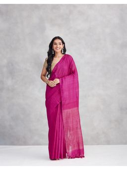 Fabindia - Pink Silk Hand Woven Saree Without Blouse