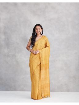 Fabindia - Mustard Silk Hand Woven Saree Without Blouse