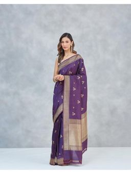 Fabindia - Purple Silk Blend Bansari Saree Without Blouse