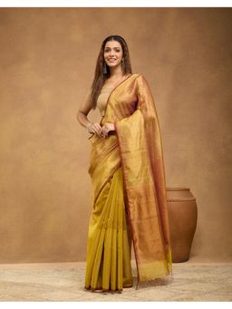 Fabindia - Gold Cotton Silk Blend Saree Without Blouse