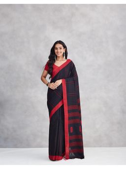 Fabindia - Black Cotton Blend Saree Without Blouse
