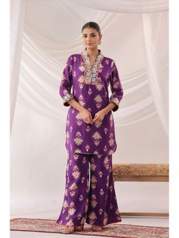 Scakhi - Purple Chanderi Silk Floral Co-Ord Set