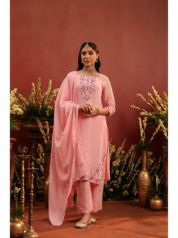Scakhi - Pink Chanderi Silk Embroidered Kurta with Pant and Dupatta