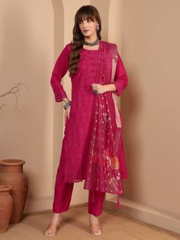 Shopping Queen - Women Pink Viscose Embroidered Kurta and Pant with Dupatta