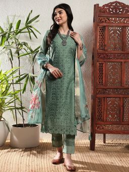 Shopping Queen - Women Blue Viscose Embroidered Kurta and Pant with Dupatta