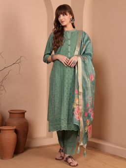 Shopping Queen - Women Green Viscose Embroidered Kurta and Pant with Dupatta