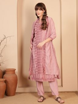 Shopping Queen - Women Pink Silk Embroidered Kurta and Pant with Dupatta