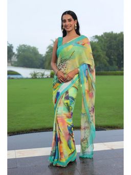 Zari Jaipur - Zari Chiffon Yellow Saree with Unstitched Blouse