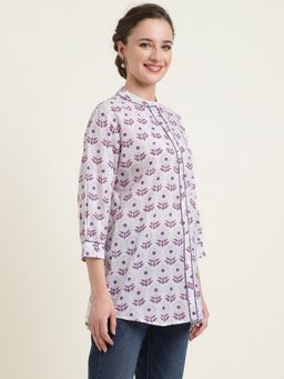 Zari Jaipur - Women White Cotton Tunic with Print