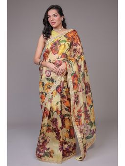 Zari Jaipur - Organza Yellow Saree with Unstitched Blouse