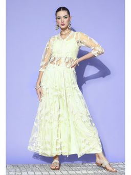 KVS FAB - Women Cream Embroidered Top and Palazzo with Jacket