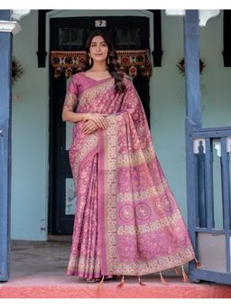 ALMAARI FASHION - Everyday Elegance Cotton Floral Pink Saree with Unstitched Blouse
