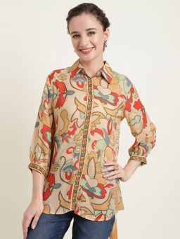 Zari Jaipur - Women Multi-Color Silk Blend Shirt with Print and Embroidery