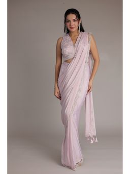 Zari Jaipur - Chinon Silk Blue Saree with Unstitched Blouse