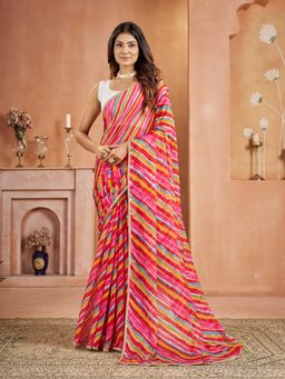 Garden VARELI - Chiffon Laheriya Print Pink Saree with Unstitched Blouse