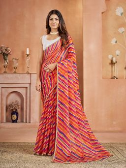 Garden VARELI - Chiffon Laheriya Print Orange Saree with Unstitched Blouse