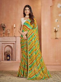 Garden VARELI - Chiffon Laheriya Print Green Saree with Unstitched Blouse