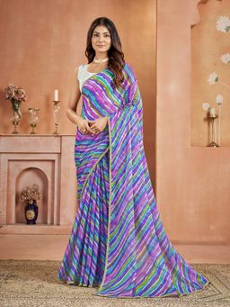 Garden VARELI - Chiffon Laheriya Print Purple Saree with Unstitched Blouse