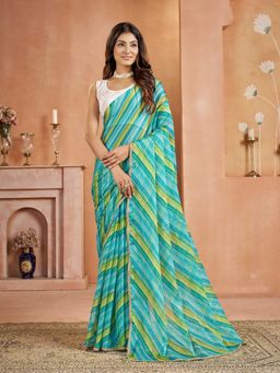 Garden VARELI - Chiffon Laheriya Print Teal Saree with Unstitched Blouse