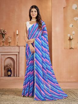 Garden VARELI - Chiffon Laheriya Print Blue Saree with Unstitched Blouse