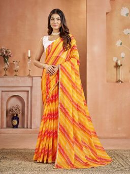 Garden VARELI - Chiffon Laheriya Print Yellow Saree with Unstitched Blouse