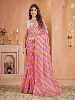 Garden VARELI - Chiffon Laheriya Print Peach Saree with Unstitched Blouse