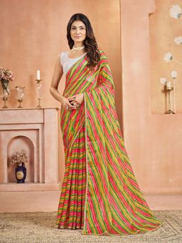 Garden VARELI - Chiffon Laheriya Print Green Saree with Unstitched Blouse