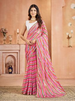 Garden VARELI - Chiffon Laheriya Print Pink Saree with Unstitched Blouse