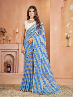 Garden VARELI - Chiffon Laheriya Print Blue Saree with Unstitched Blouse