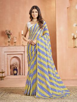 Garden VARELI - Chiffon Laheriya Print Yellow Saree with Unstitched Blouse