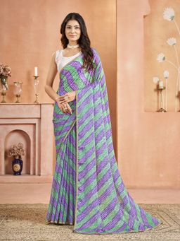 Garden VARELI - Chiffon Laheriya Print Purple Saree with Unstitched Blouse