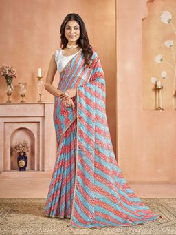 Garden VARELI - Chiffon Laheriya Print Red Saree with Unstitched Blouse