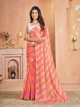 Garden VARELI - Chiffon Laheriya Print Pink Saree with Unstitched Blouse