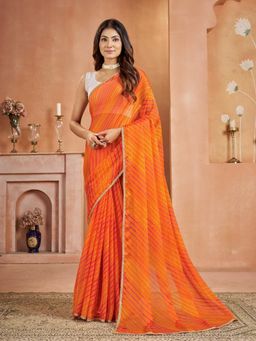 Garden VARELI - Chiffon Laheriya Print Orange Saree with Unstitched Blouse