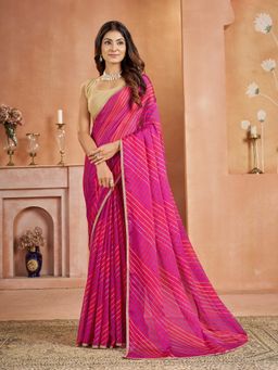 Garden VARELI - Chiffon Laheriya Print Pink Saree with Unstitched Blouse
