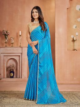 Garden VARELI - Chiffon Laheriya Print Turquoise Saree with Unstitched Blouse
