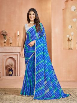 Garden VARELI - Chiffon Laheriya Print Blue Saree with Unstitched Blouse