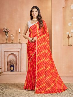 Garden VARELI - Chiffon Laheriya Print Red Saree with Unstitched Blouse